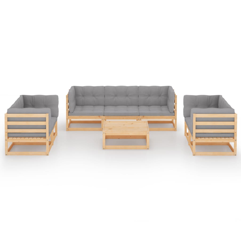8-tlg. Garten-Lounge-Set mit Kissen Kiefer Massivholz
