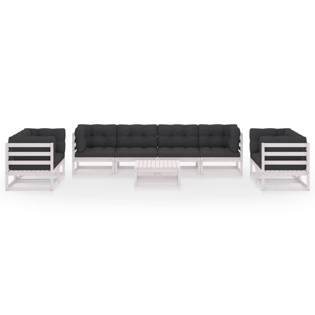 9-tlg. Garten-Lounge-Set mit Kissen Kiefer Massivholz
