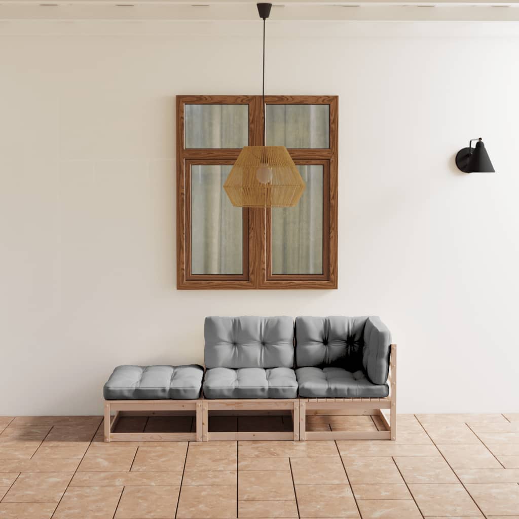 3-tlg. Garten-Lounge-Set mit Kissen Kiefer Massivholz