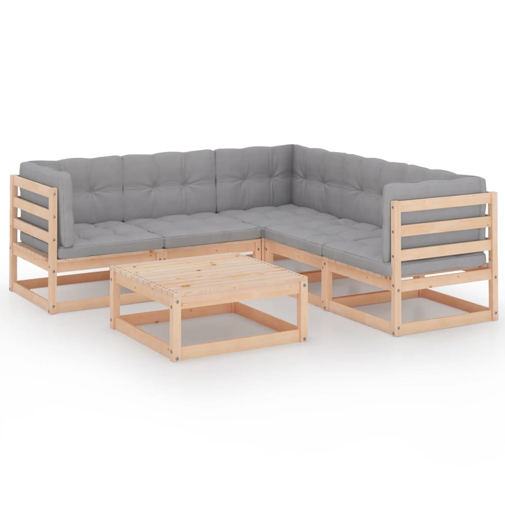 6-tlg. Garten-Lounge-Set mit Kissen Massivholz Kiefer
