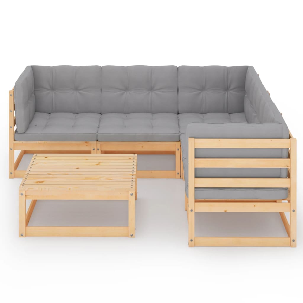 6-tlg. Garten-Lounge-Set mit Kissen Massivholz Kiefer