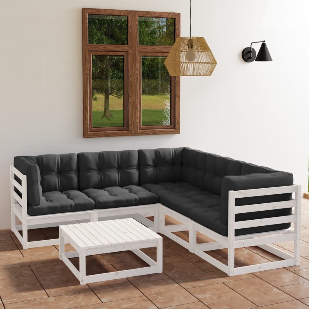 6-tlg. Garten-Lounge-Set mit Kissen Kiefer Massivholz