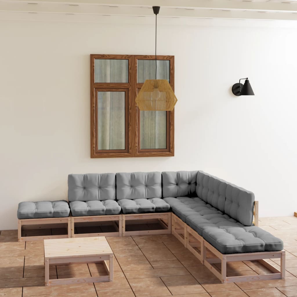 8-tlg. Garten-Lounge-Set mit Kissen Massivholz Kiefer