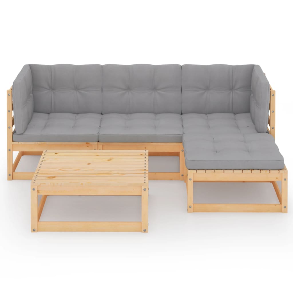 5-tlg. Garten-Lounge-Set mit Kissen Kiefer Massivholz