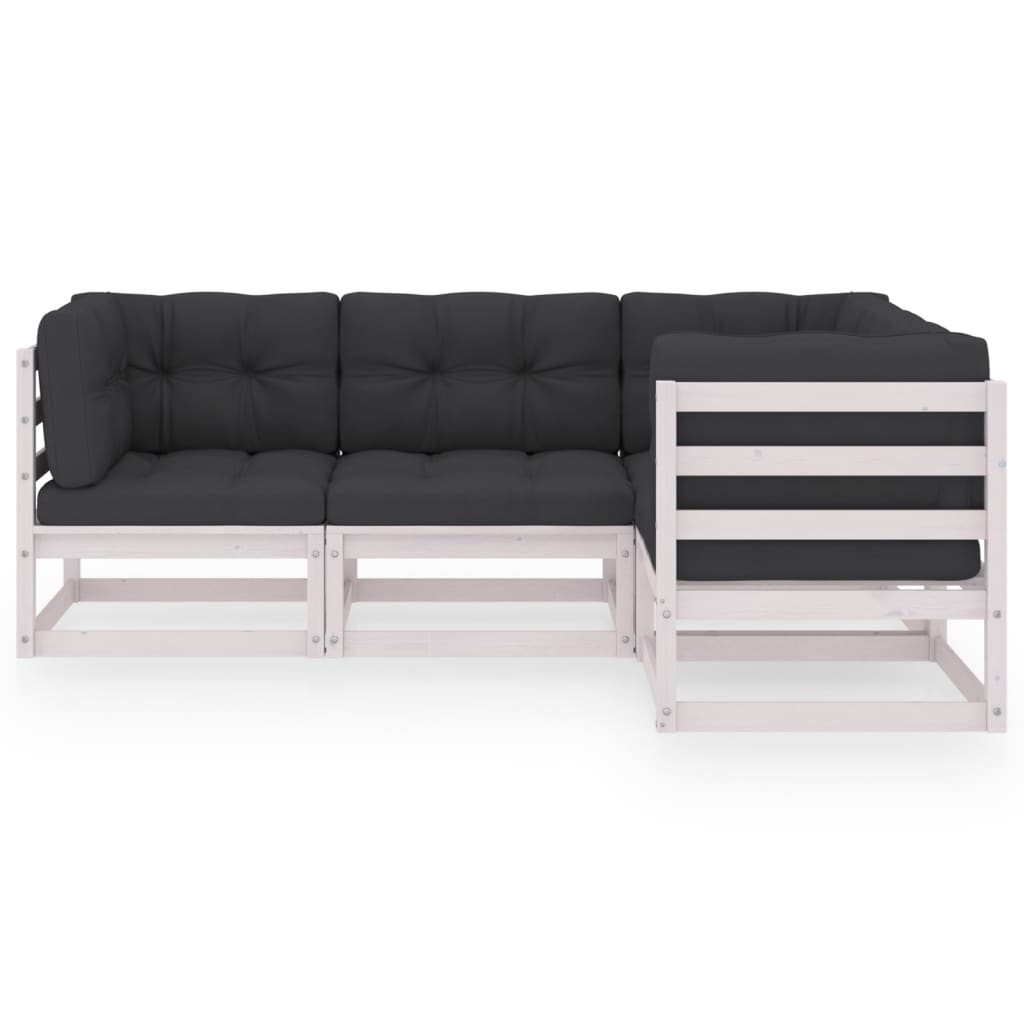 4-tlg. Garten-Lounge-Set mit Kissen Kiefer Massivholz