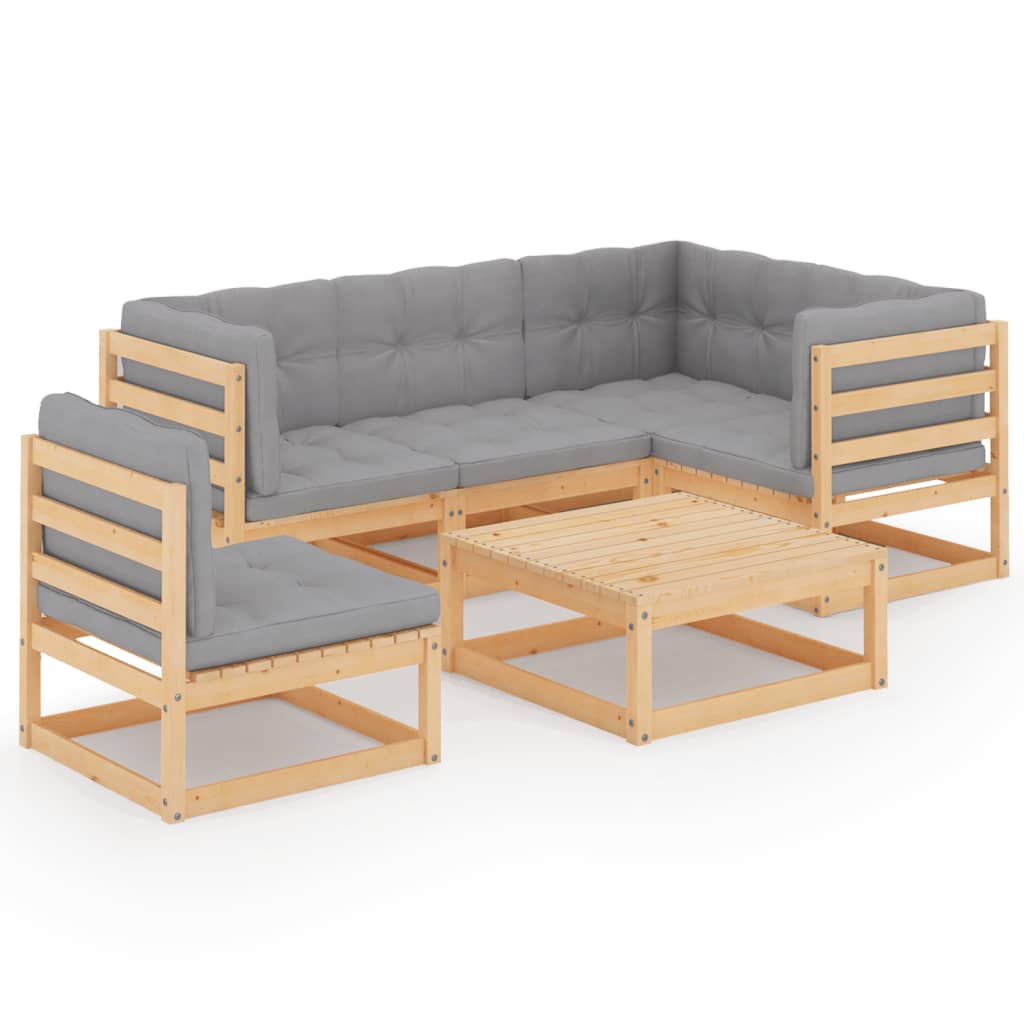 6-tlg. Garten-Lounge-Set mit Kissen Massivholz Kiefer