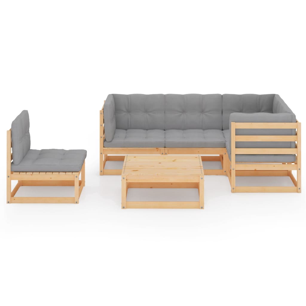 6-tlg. Garten-Lounge-Set mit Kissen Massivholz Kiefer