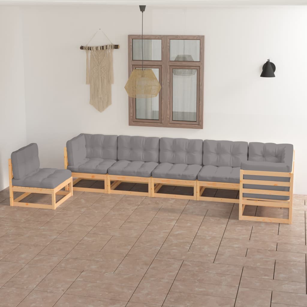 7-tlg. Garten-Lounge-Set mit Kissen Kiefer Massivholz