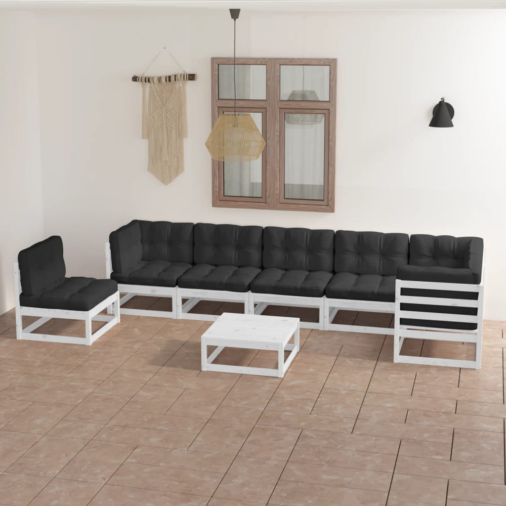 8-tlg. Garten-Lounge-Set mit Kissen Kiefer Massivholz