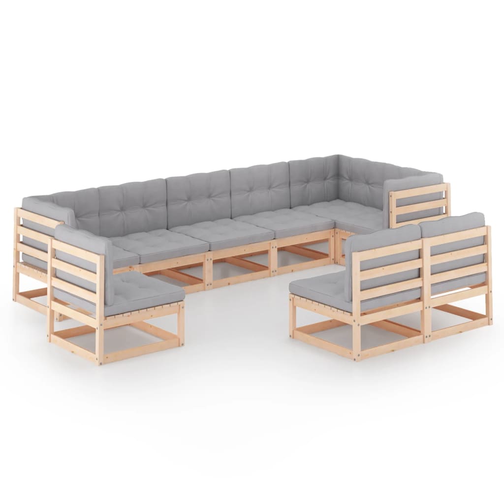 9-tlg. Garten-Lounge-Set mit Kissen Kiefer Massivholz