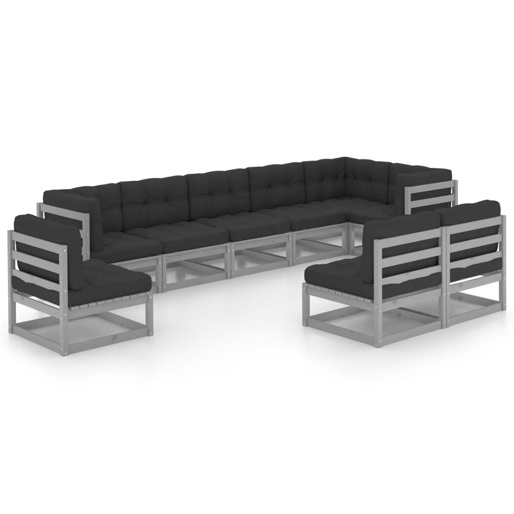 9-tlg. Garten-Lounge-Set mit Kissen Kiefer Massivholz