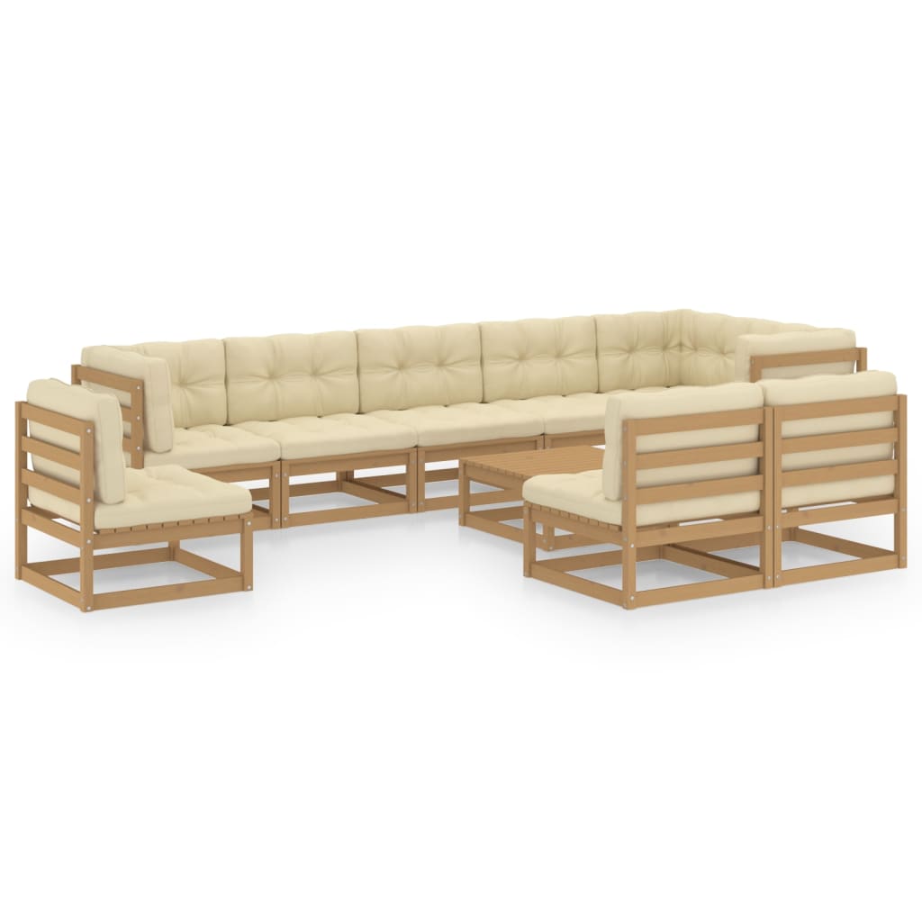 10-tlg. Garten-Lounge-Set mit Kissen Kiefer Massivholz