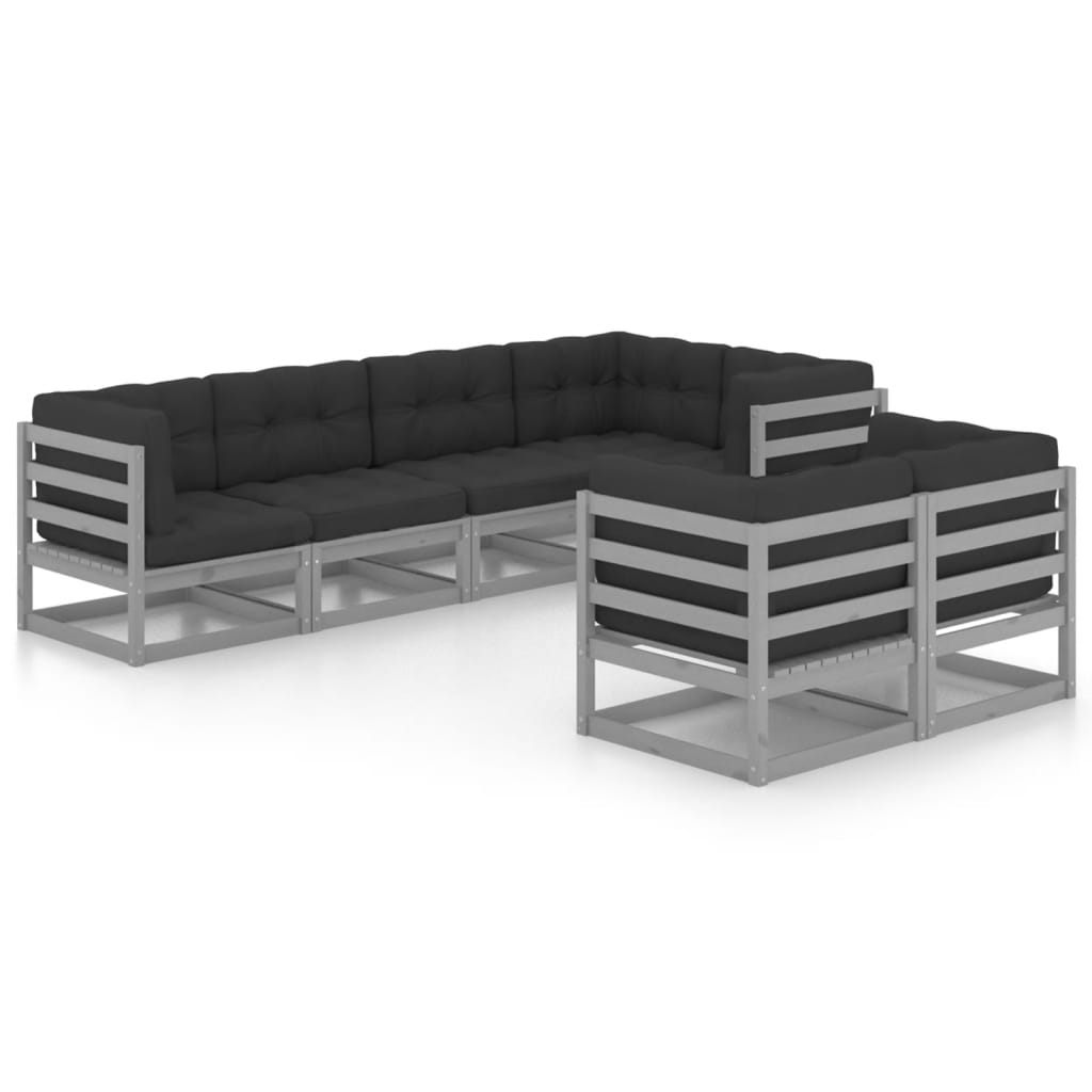 7-tlg. Garten-Lounge-Set mit Kissen Kiefer Massivholz
