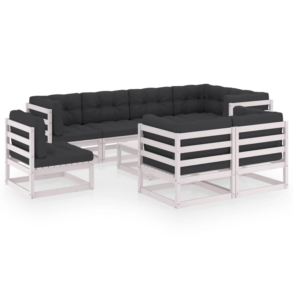 9-tlg. Garten-Lounge-Set mit Kissen Kiefer Massivholz