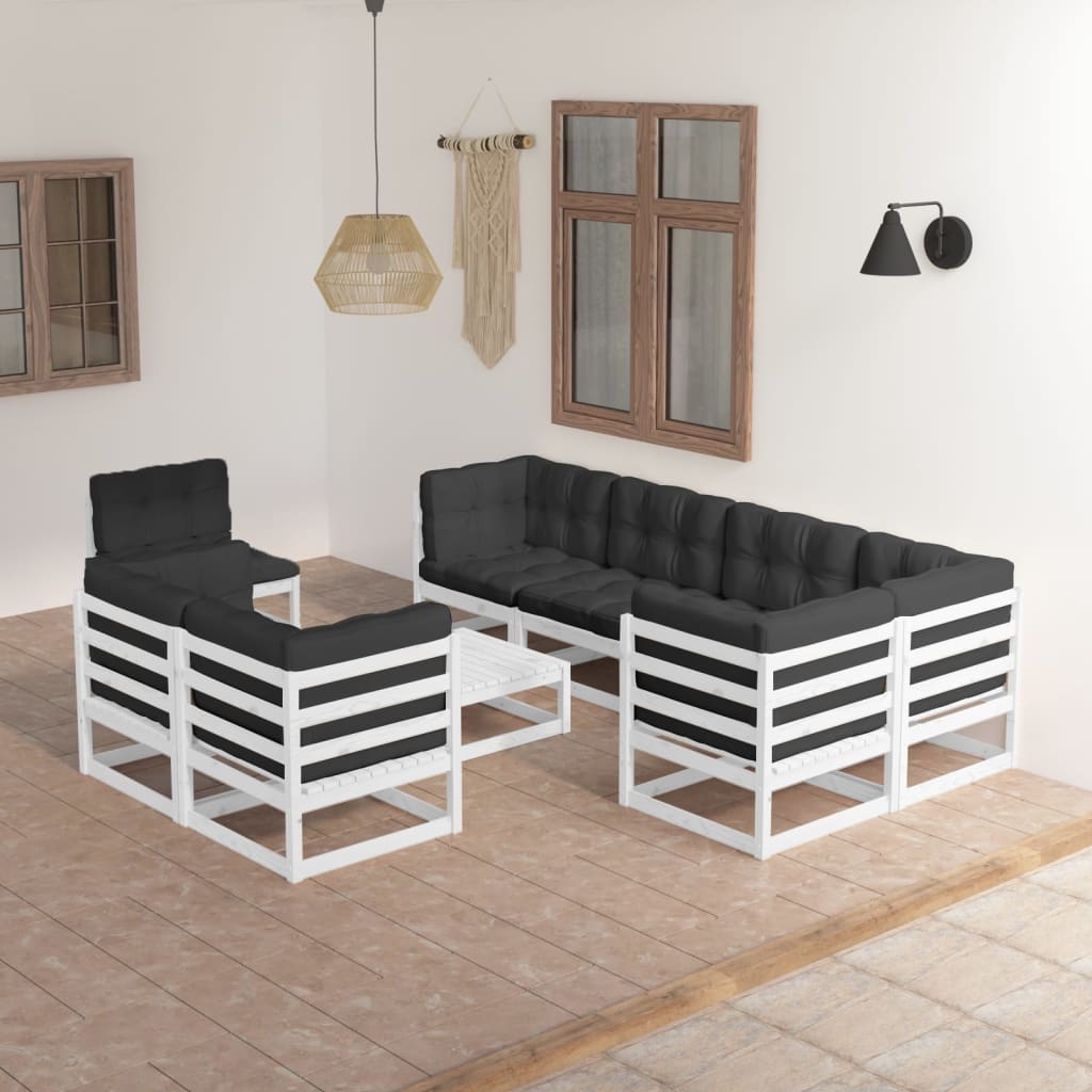 9-tlg. Garten-Lounge-Set mit Kissen Kiefer Massivholz