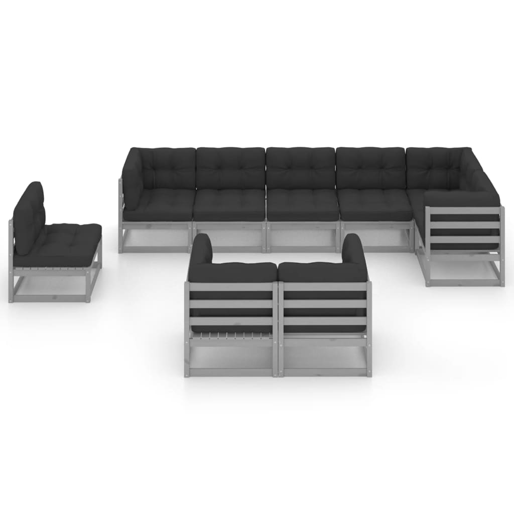 9-tlg. Garten-Lounge-Set mit Kissen Kiefer Massivholz