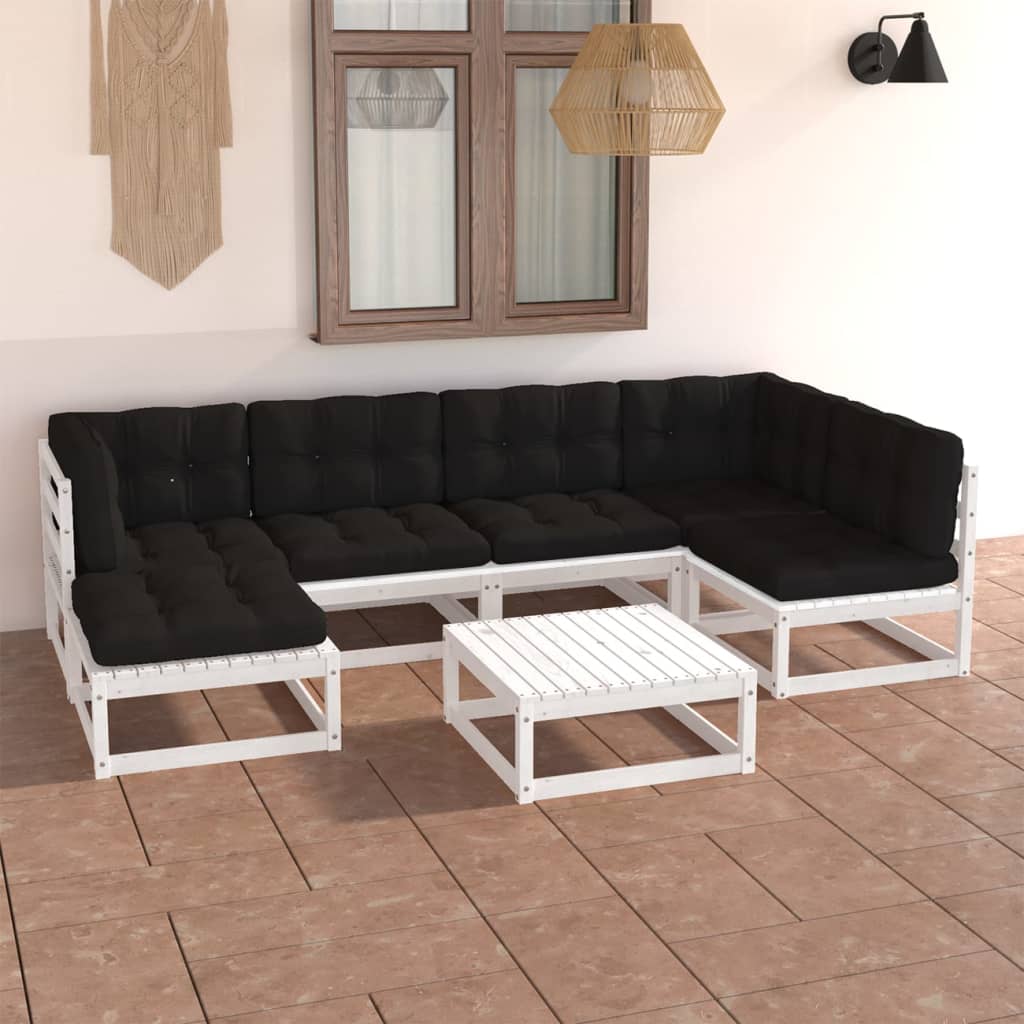 7-tlg. Garten-Lounge-Set mit Kissen Kiefer Massivholz