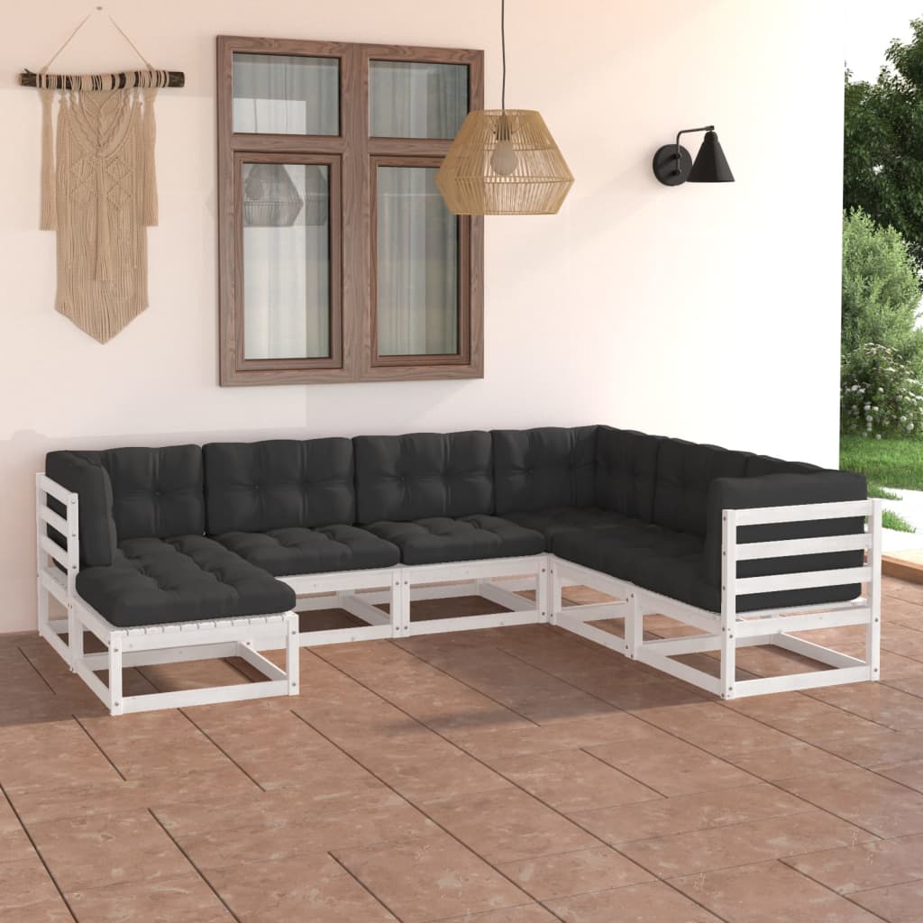 7-tlg. Garten-Lounge-Set mit Kissen Kiefer Massivholz