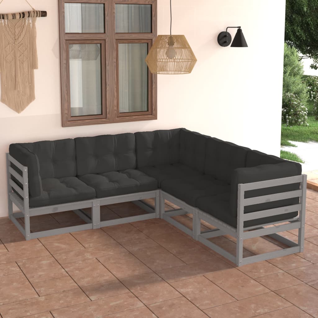 5-tlg. Garten-Lounge-Set mit Kissen Kiefer Massivholz