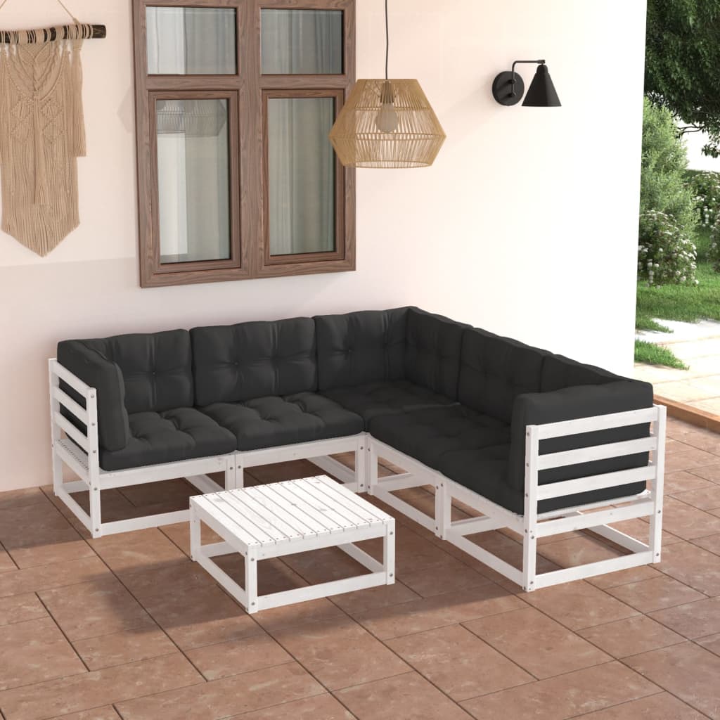 6-tlg. Garten-Lounge-Set mit Kissen Kiefer Massivholz