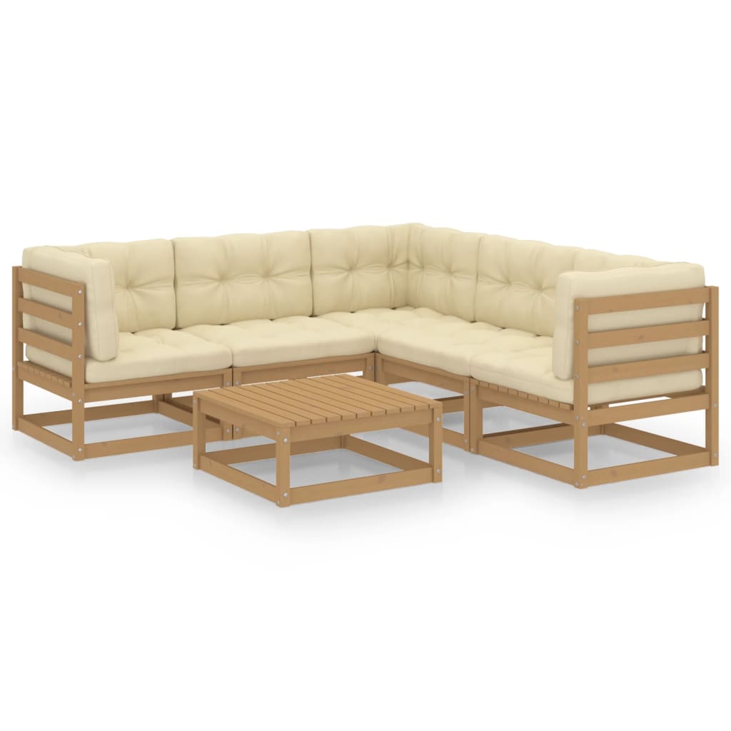 6-tlg. Garten-Lounge-Set mit Kissen Kiefer Massivholz