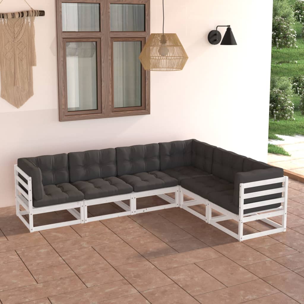 6-tlg. Garten-Lounge-Set mit Kissen Kiefer Massivholz