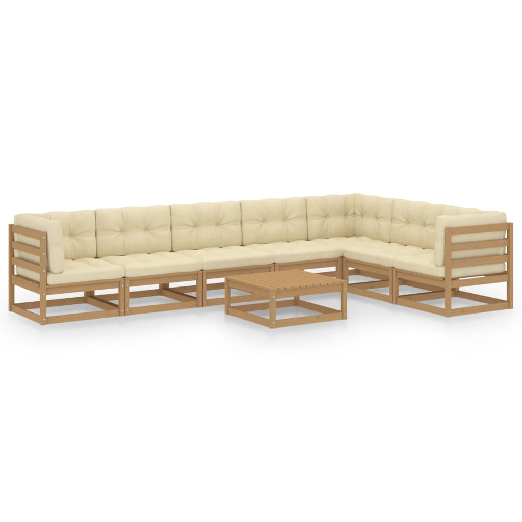 8-tlg. Garten-Lounge-Set Kissen Honigbraun Kiefer Massivholz