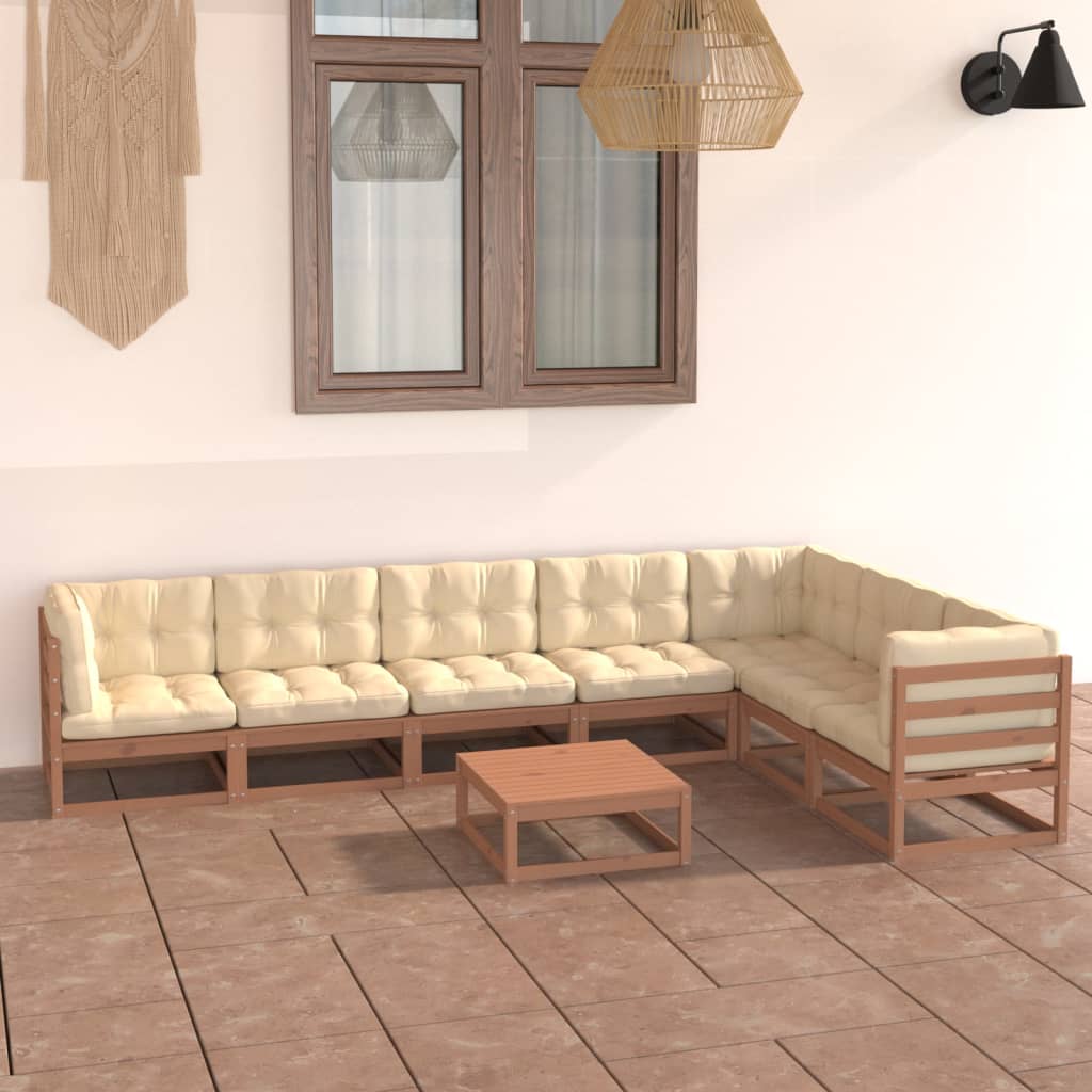 8-tlg. Garten-Lounge-Set Kissen Honigbraun Kiefer Massivholz