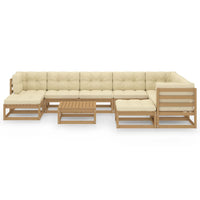 Thumbnail for 10-tlg. Garten-Lounge-Set Kissen Honigbraun Kiefer Massivholz