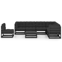 Thumbnail for 8-tlg. Garten-Lounge-Set mit Kissen Schwarz Kiefer Massivholz