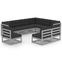 Thumbnail for 9-tlg. Garten-Lounge-Set mit Kissen Grau Kiefer Massivholz