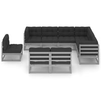 Thumbnail for 9-tlg. Garten-Lounge-Set mit Kissen Grau Kiefer Massivholz
