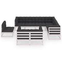 Thumbnail for 9-tlg. Garten-Lounge-Set mit Kissen Weiß Kiefer Massivholz