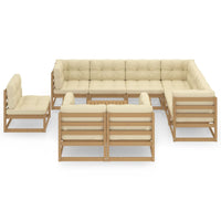Thumbnail for 10-tlg. Garten-Lounge-Set Kissen Honigbraun Kiefer Massivholz