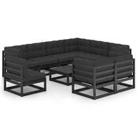 Thumbnail for 10-tlg. Garten-Lounge-Set mit Kissen Schwarz Massivholz Kiefer