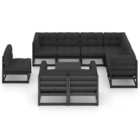 Thumbnail for 10-tlg. Garten-Lounge-Set mit Kissen Schwarz Massivholz Kiefer