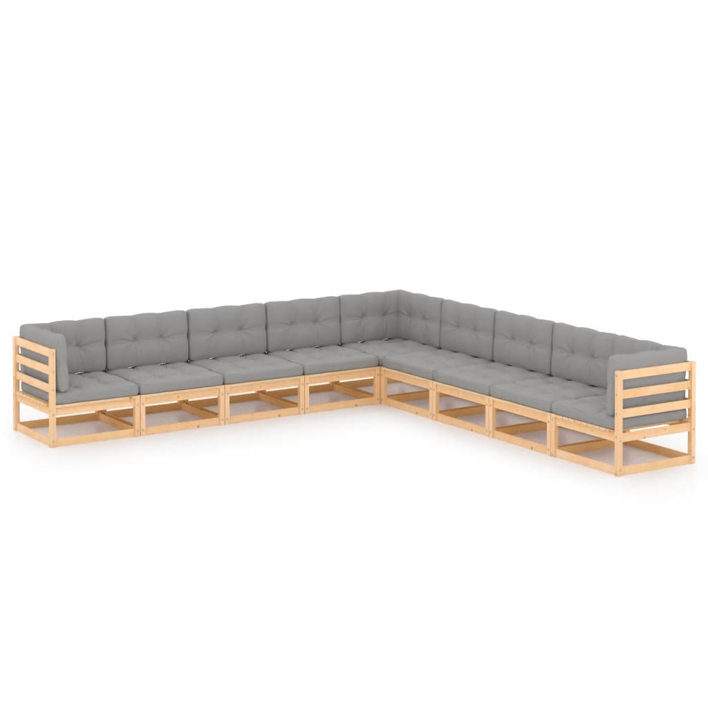 9-tlg. Garten-Lounge-Set mit Kissen Kiefer Massivholz