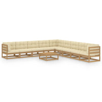 Thumbnail for 10-tlg. Garten-Lounge-Set Kissen Honigbraun Kiefer Massivholz