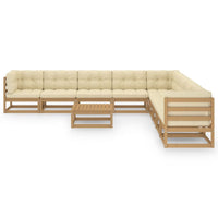 Thumbnail for 10-tlg. Garten-Lounge-Set Kissen Honigbraun Kiefer Massivholz