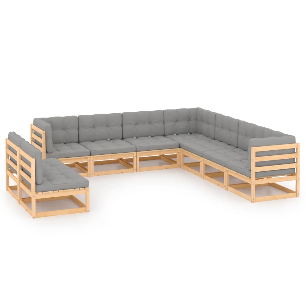 9-tlg. Garten-Lounge-Set mit Kissen Kiefer Massivholz