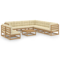 Thumbnail for 10-tlg. Garten-Lounge-Set Kissen Honigbraun Kiefer Massivholz