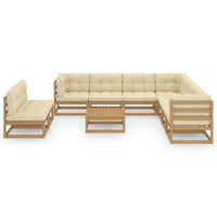 Thumbnail for 10-tlg. Garten-Lounge-Set Kissen Honigbraun Kiefer Massivholz