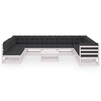 Thumbnail for 11-tlg. Garten-Lounge-Set mit Kissen Weiß Kiefer Massivholz