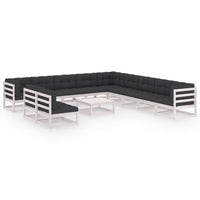 Thumbnail for 12-tlg. Garten-Lounge-Set mit Kissen Weiß Kiefer Massivholz