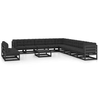 Thumbnail for 12-tlg. Garten-Lounge-Set mit Kissen Schwarz Kiefer Massivholz
