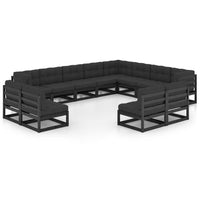 Thumbnail for 12-tlg. Garten-Lounge-Set mit Kissen Schwarz Kiefer Massivholz