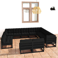Thumbnail for 12-tlg. Garten-Lounge-Set mit Kissen Schwarz Kiefer Massivholz