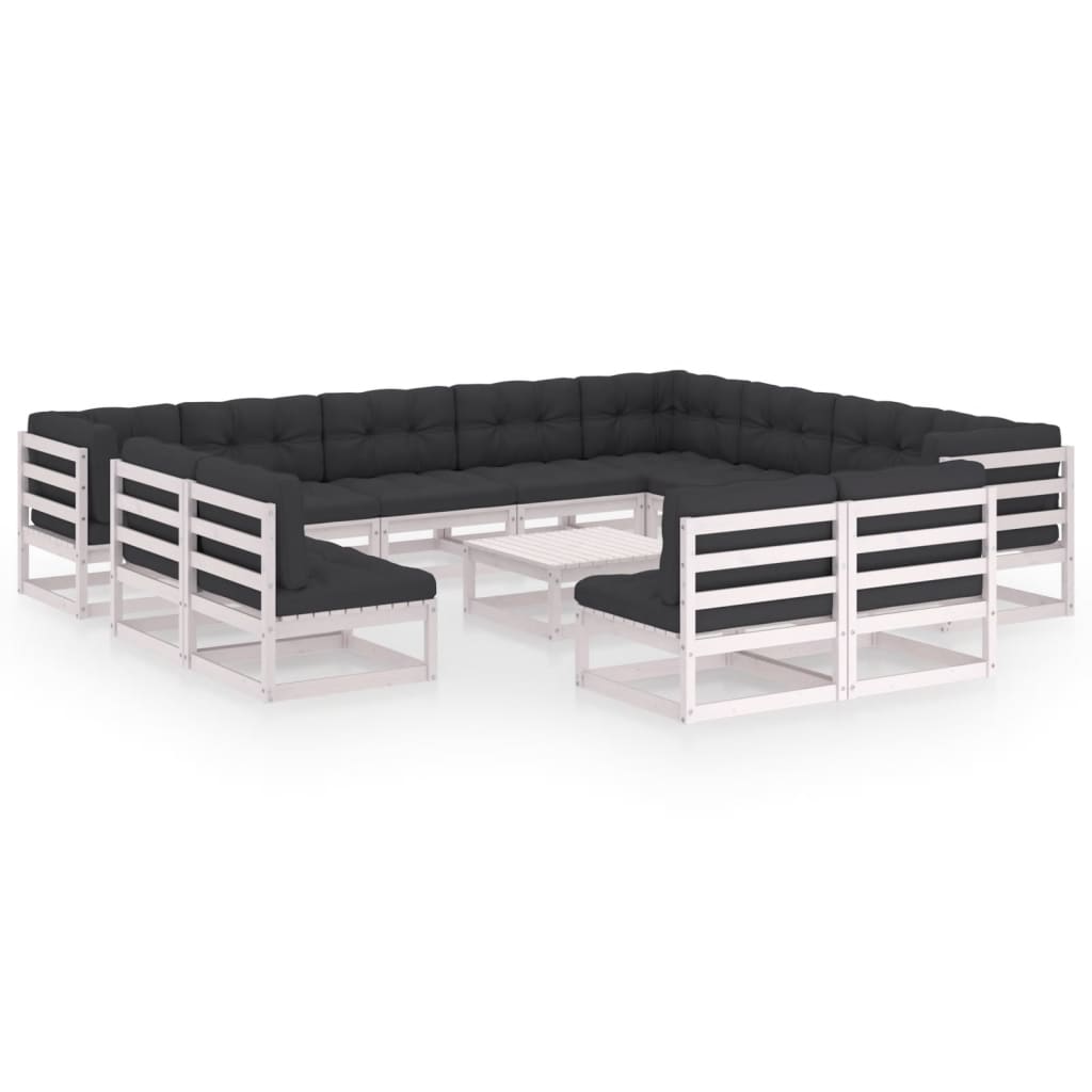 13-tlg. Garten-Lounge-Set mit Kissen Weiß Kiefer Massivholz