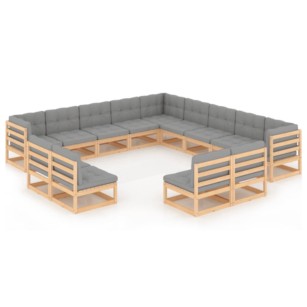 13-tlg. Garten-Lounge-Set mit Kissen Kiefer Massivholz