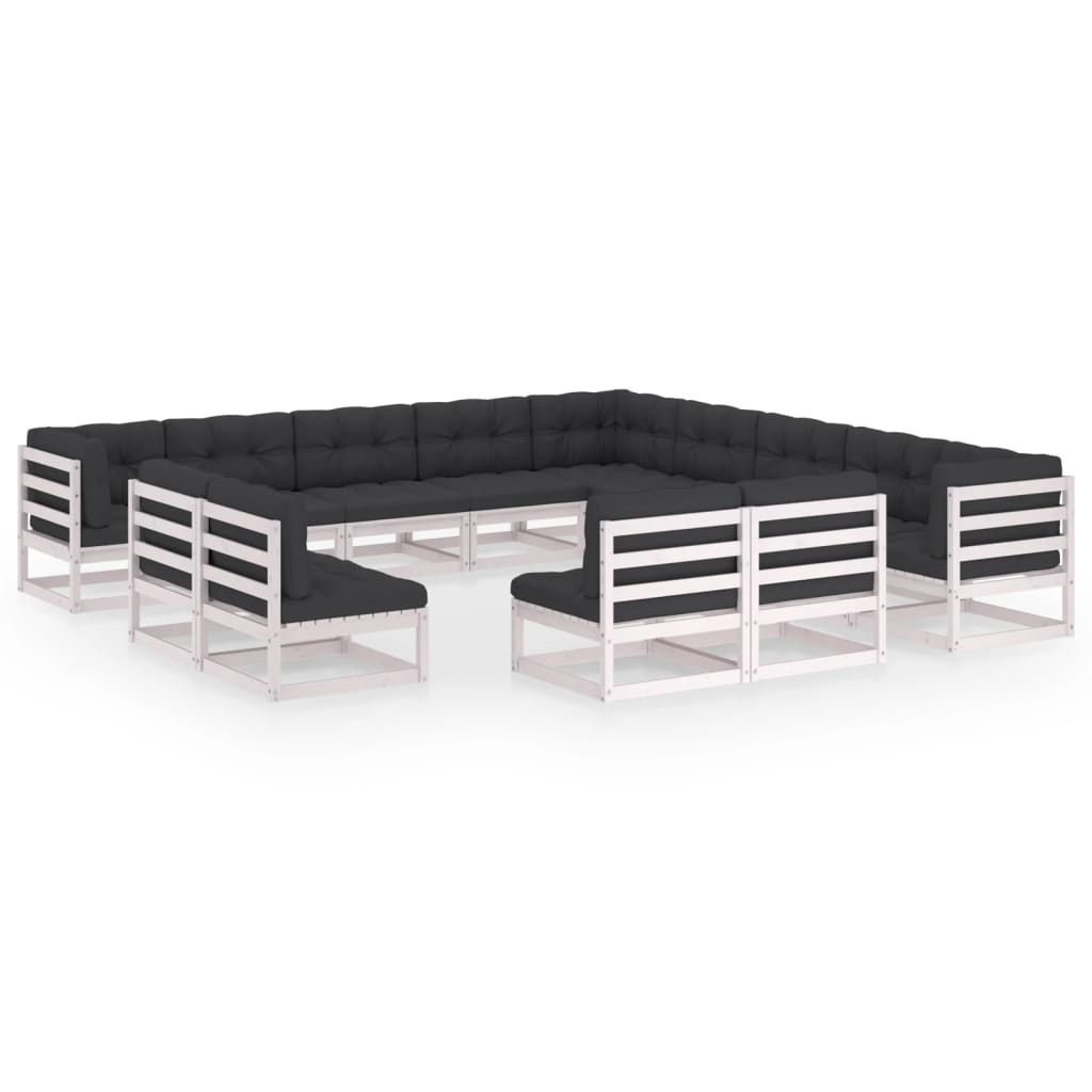 13-tlg. Garten-Lounge-Set mit Kissen Weiß Kiefer Massivholz